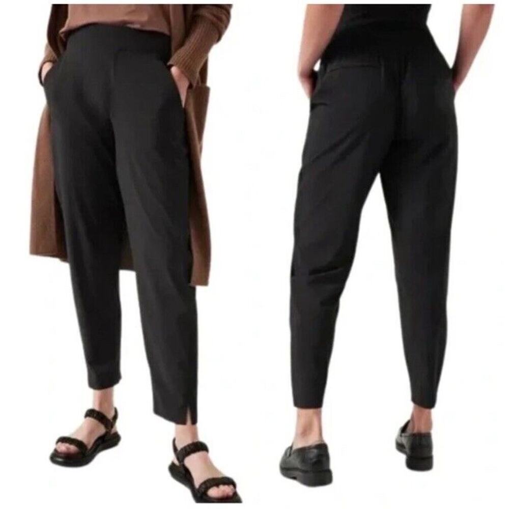 ATHLETA Brooklyn Pants Size 14p Stretch Mid Rise Ankle Crop 7/8 Black Casual
